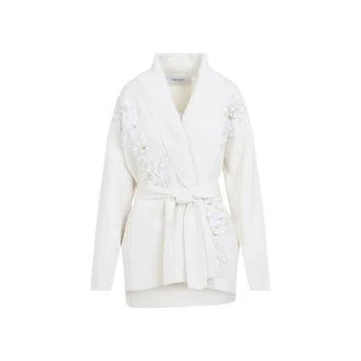 Golden Goose Shawl Collar Cardigan With Floral Embroidery And Self-tie Belt In White