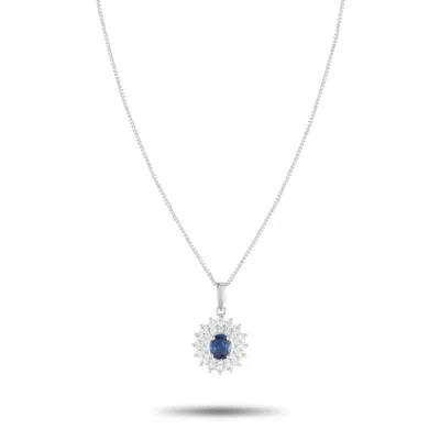 Lb Exclusive Platinum 0.41ct Diamond And Sapphire Pendant Necklace Mf28-082025 In Metallic
