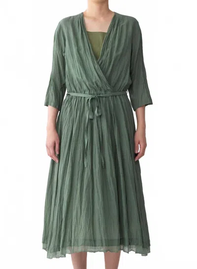 Pas De Calais Botanical Dye Belted Dress In Green In Green