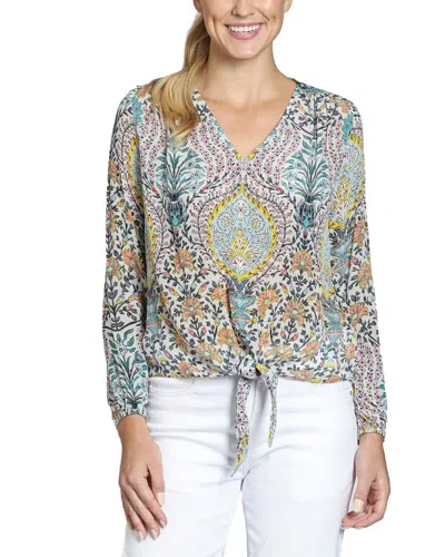 Apny Print Tie Front Top In Green