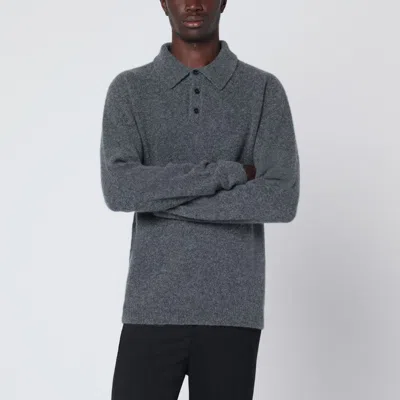 Roberto Collina Cashmere Blend Collared Long Sleeve Sweater In Gray
