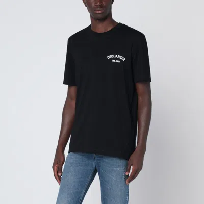 Dsquared2 Men Black Crewneck T-shirt With Logo Lettering On The Front In Cotton Man In Black
