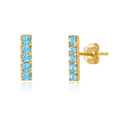 Maxcolor 14k Yellow Gold Small 2mm Gemstone Bar Stud Earrings With Push Backs In Gold