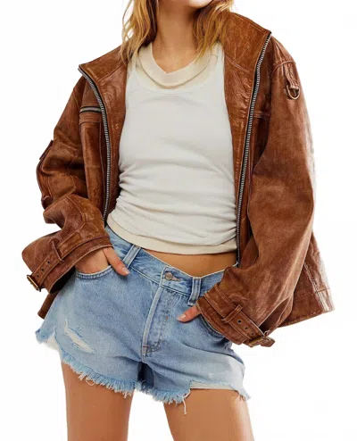 Free People Now Or Never Denim Shorts In Moon Child In Brown