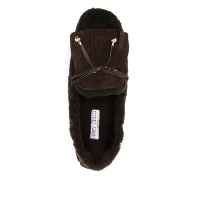 Jimmy Choo Manon Suede Shearling-lined Loafers In Black