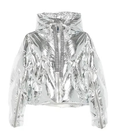 Khrisjoy Silver Quilted Hooded Jacket In Metallic