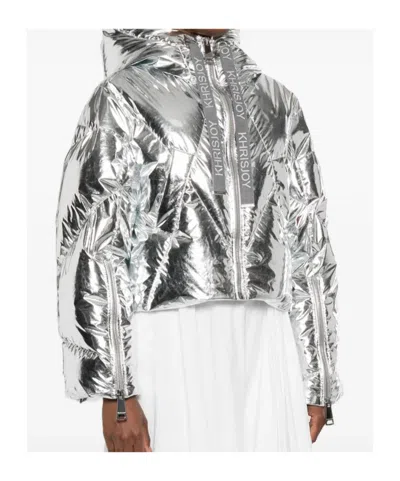 Khrisjoy Silver Quilted Hooded Jacket In Metallic