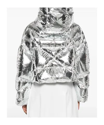 Khrisjoy Silver Quilted Hooded Jacket In Metallic