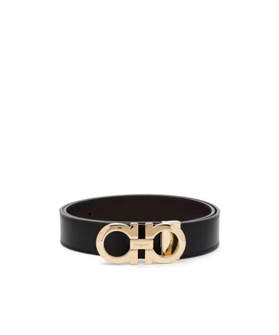 Ferragamo Double-sided Adjustable Gancini Belt In Black