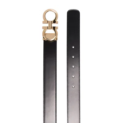 Ferragamo Double-sided Adjustable Gancini Belt In Black