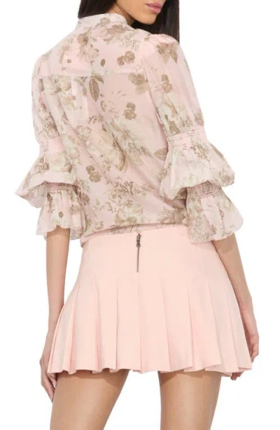 Alice And Olivia Ilan Smocked-sleeve Blouse In Pink