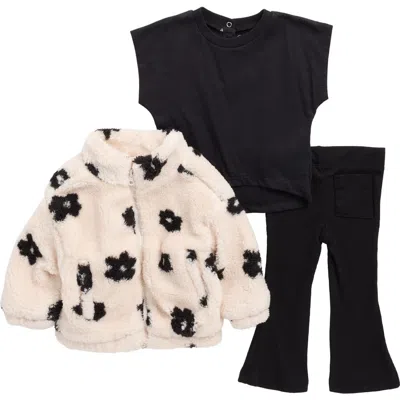 Jessica Simpson Floral Faux Shearling Jacket, Top & Leggings Set In Multi