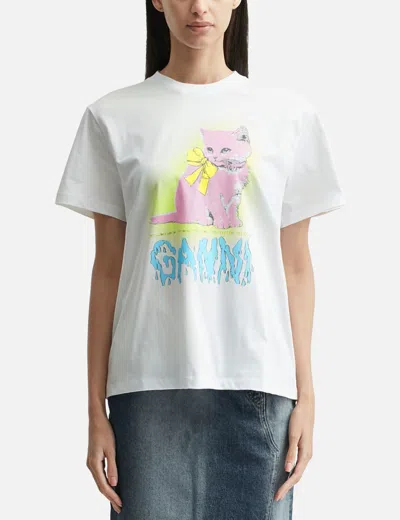 Ganni Neon Kitty Bright White T-shirt In White