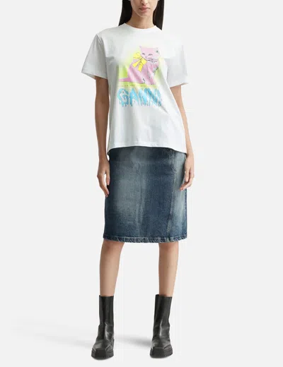 Ganni Neon Kitty Bright White T-shirt In White