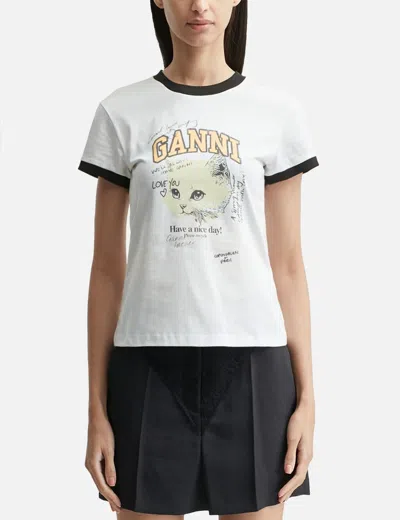 Ganni Women White Crewneck T-shirt With Maxi Logo On The Front In Cotton Jersey Woman In White