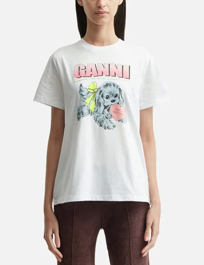 Ganni Women Puppy Print And Logo T-shirt In White