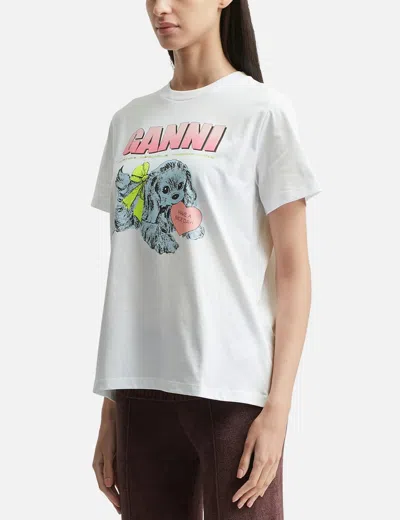 Ganni Women Puppy Print And Logo T-shirt In White