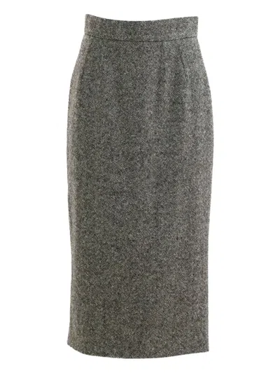 Dolce & Gabbana Dotted Wool Skirt In Gray