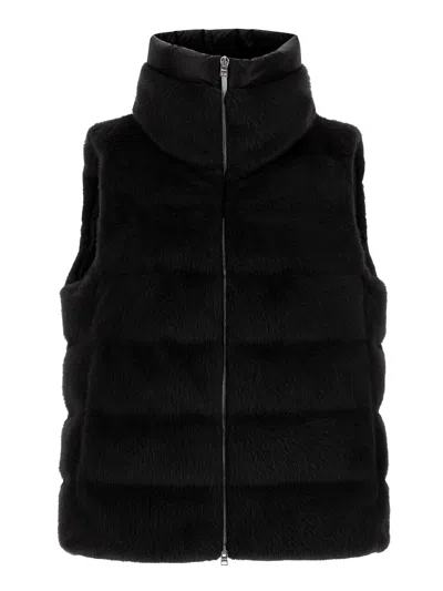 Herno Vest In Lady Alternative Fur And Nylon Ultralight In Black
