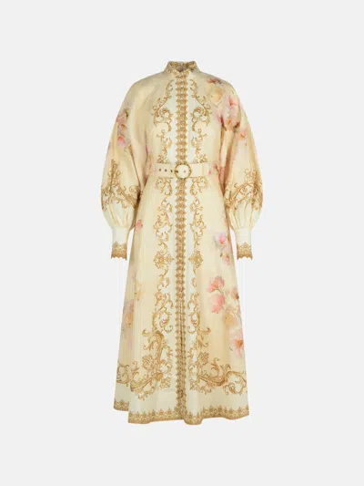 Zimmermann Womens Sage Toile Floral Floral-pattern Tie-waist Linen Midi Dress In Yellow