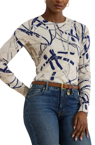 Ralph Lauren Lauren  Belting Print Cotton Blend Sweater In Multi