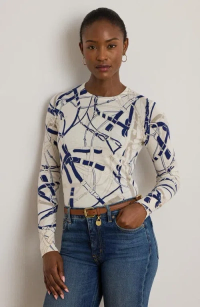 Ralph Lauren Lauren  Belting Print Cotton Blend Sweater In Multi