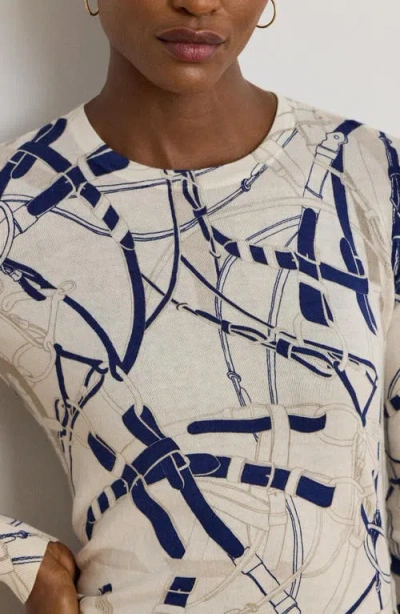 Ralph Lauren Lauren  Belting Print Cotton Blend Sweater In Multi