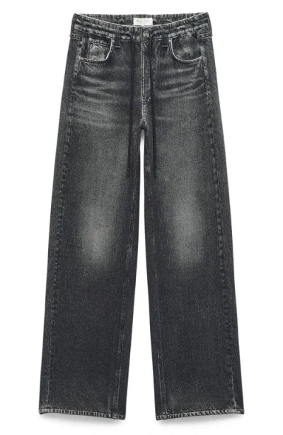 Rag & Bone Miramar Fleece Pull On Wide Leg Sweatpant Jeans In Washed Black In Black