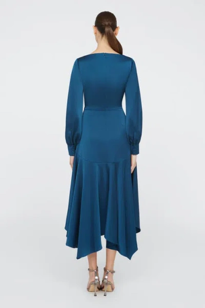 Theia Florence Asymmetric Handkerchief Midi Dress In Blue