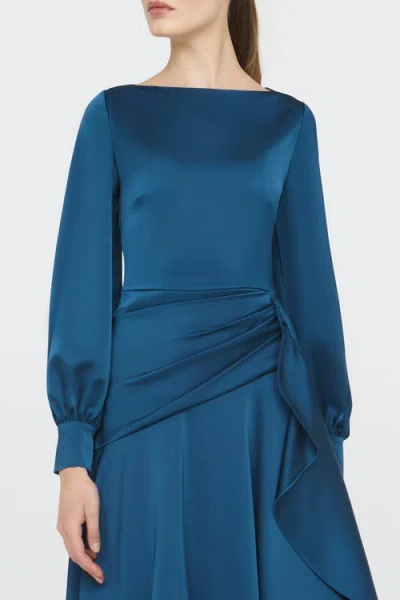 Theia Florence Asymmetric Handkerchief Midi Dress In Blue