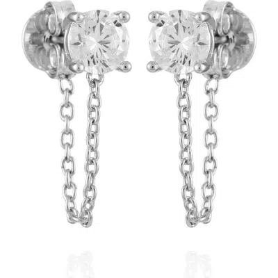 Vince Camuto Glass Stone Stud Chain Dangle Drop Earrings In Silver