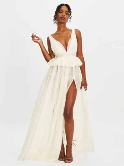 Miss Circle Calleigh Flare Beaded Belt Maxi Gown In White