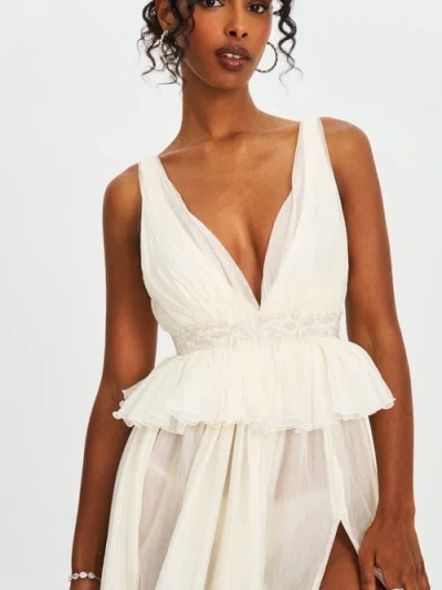 Miss Circle Calleigh Flare Beaded Belt Maxi Gown In White