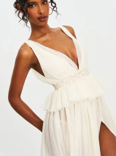 Miss Circle Calleigh Flare Beaded Belt Maxi Gown In White
