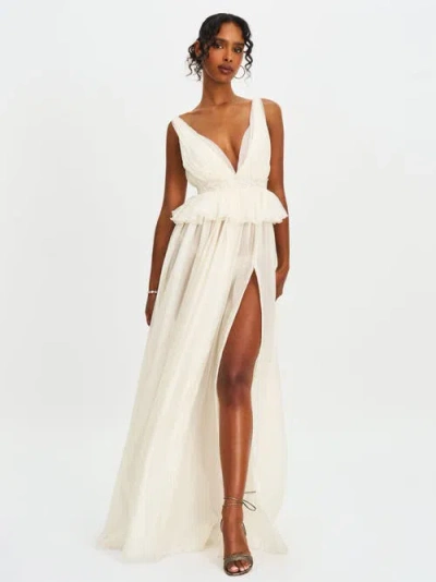 Miss Circle Calleigh Flare Beaded Belt Maxi Gown In White
