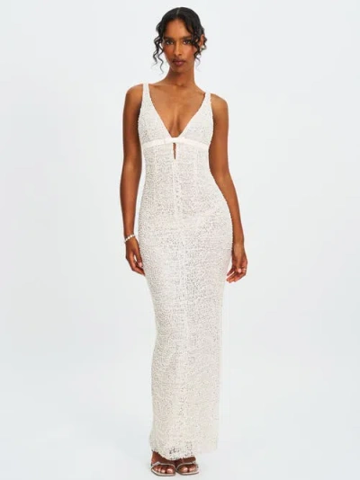 Miss Circle Adelaide Beaded Sequin Net Bodycon Gown In White