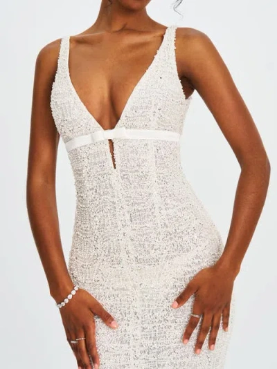 Miss Circle Adelaide Beaded Sequin Net Bodycon Gown In White