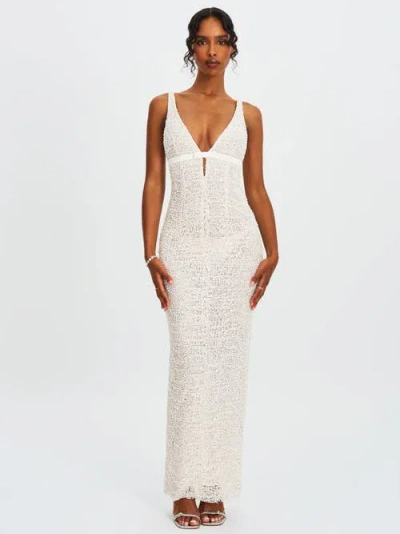 Miss Circle Adelaide Beaded Sequin Net Bodycon Gown In White