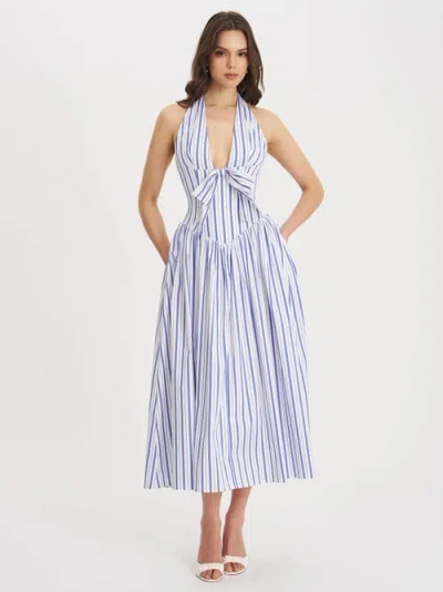 Miss Circle Mackenna Stripe Halter Smock Back Maxi Dress In White