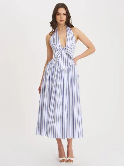 Miss Circle Mackenna Stripe Halter Smock Back Maxi Dress In White