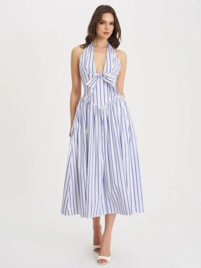 Miss Circle Mackenna Stripe Halter Smock Back Maxi Dress In White