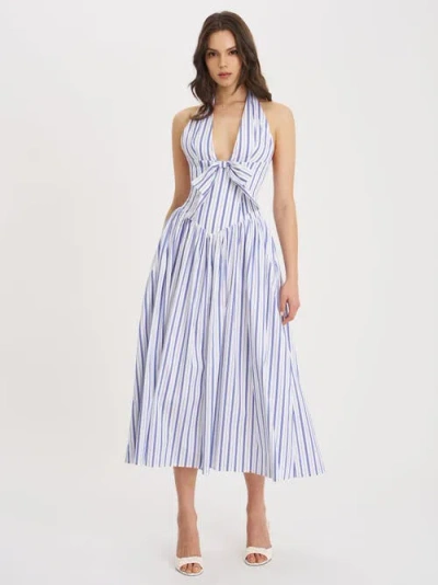 Miss Circle Mackenna Stripe Halter Smock Back Maxi Dress In White