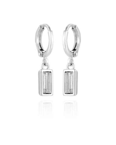 Vince Camuto Silver-tone Rectangular Glass Stone Dangle Huggie Hoop Earrings