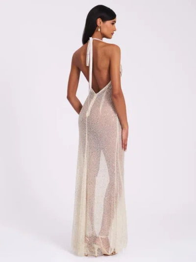 Miss Circle Women Zahya Lime Halter Backless Beaded Mesh Gown In White