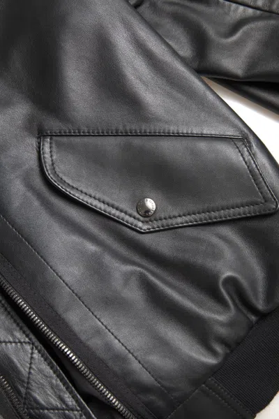 Dolce & Gabbana Black Leather Blouson Full Zip Bomber Jacket In Black