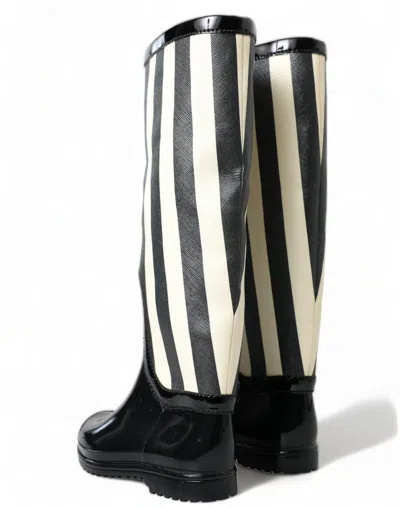 Dolce & Gabbana Black Rubber Knee High Flat Boots Shoes In Multi