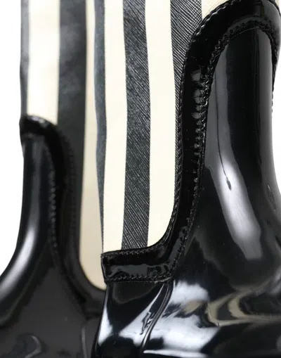 Dolce & Gabbana Black Rubber Knee High Flat Boots Shoes In Multi