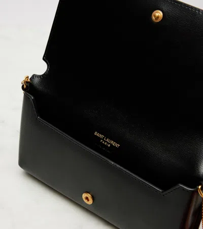 Saint Laurent Cassandre Leather Phone Pouch In Black