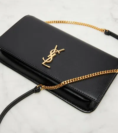 Saint Laurent Cassandre Leather Phone Pouch In Black