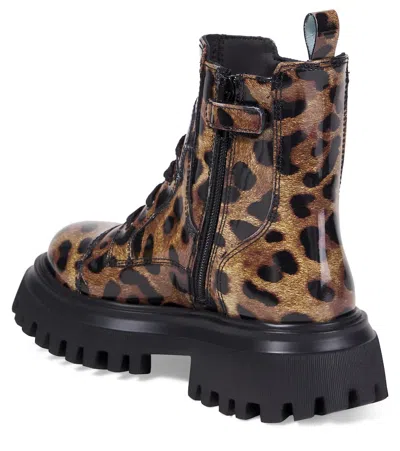 Dolce & Gabbana Leopard-print Lace-up Boots In Brown